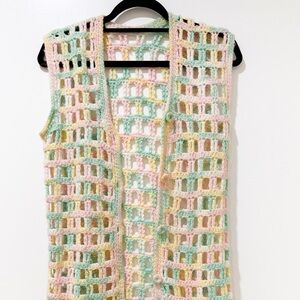 Handmade Wool Multicolor Crochet Open Vest